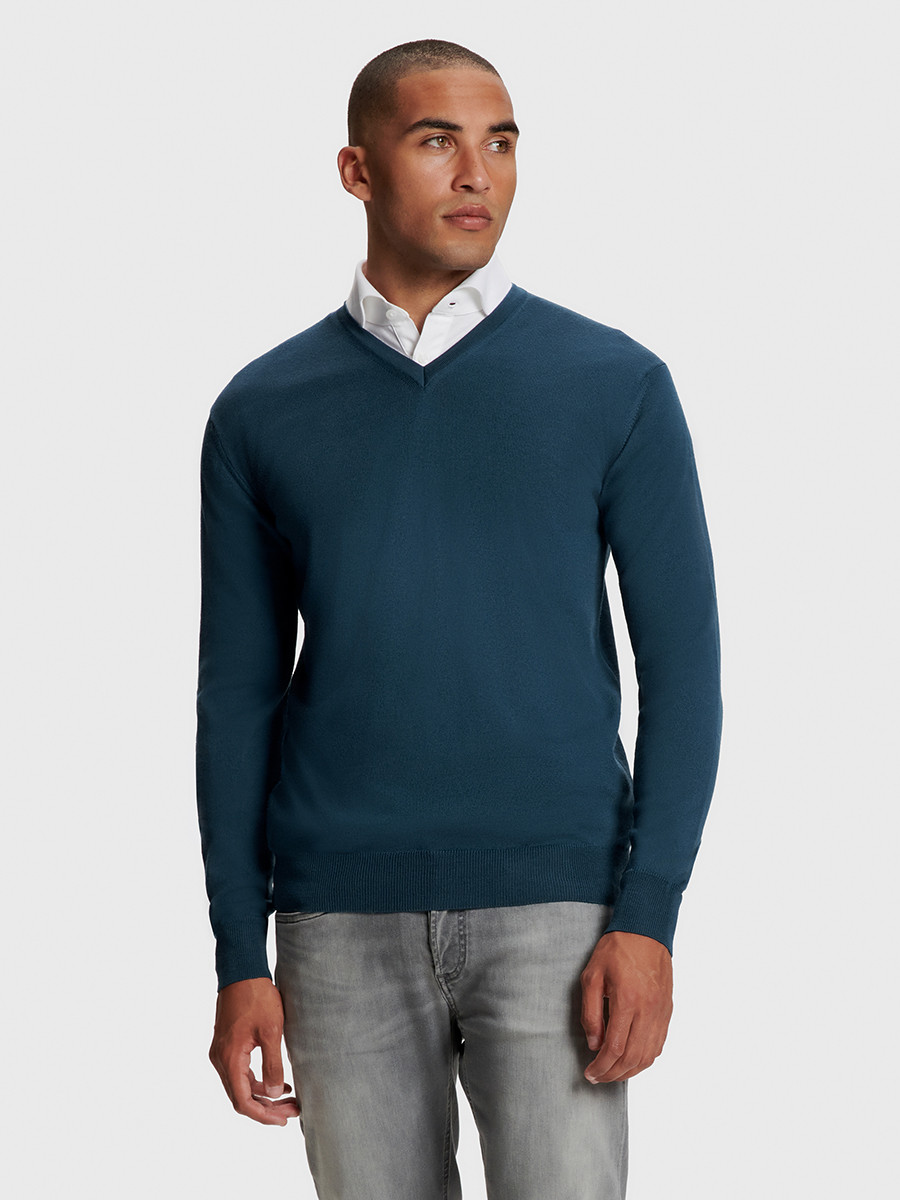 Kingston Merino pullover, Ocean blue
