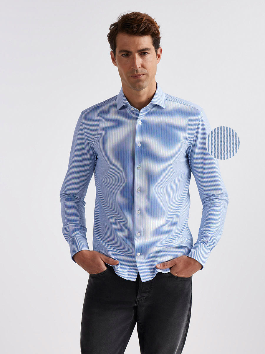 Pisa strijkvrij Overhemd, Blauw gestreept